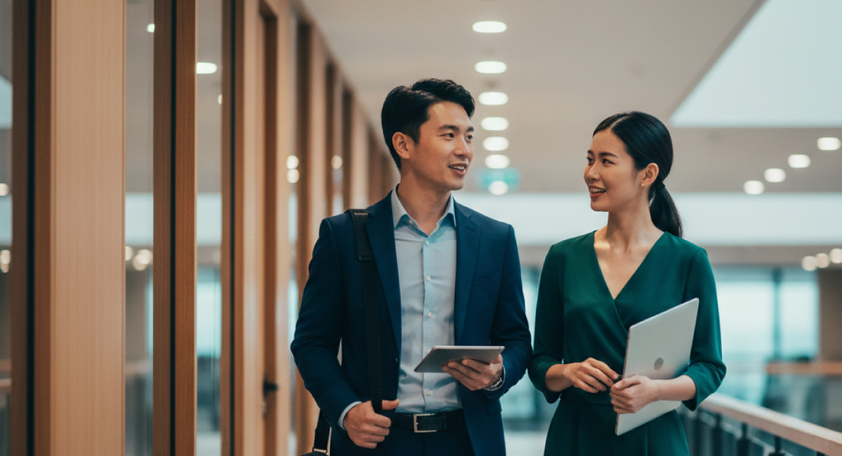 Finance professionals reviewing material